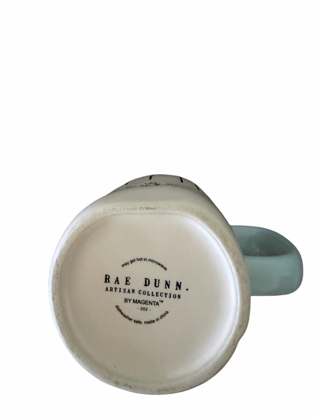 Rae Dunn White Mug with Light Blue Handle - Picture 2 of 2